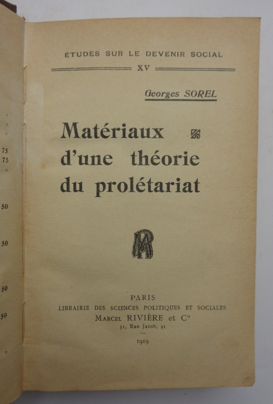 MATERIAUX D'UNE THEORIE DU PROLETARIAT.