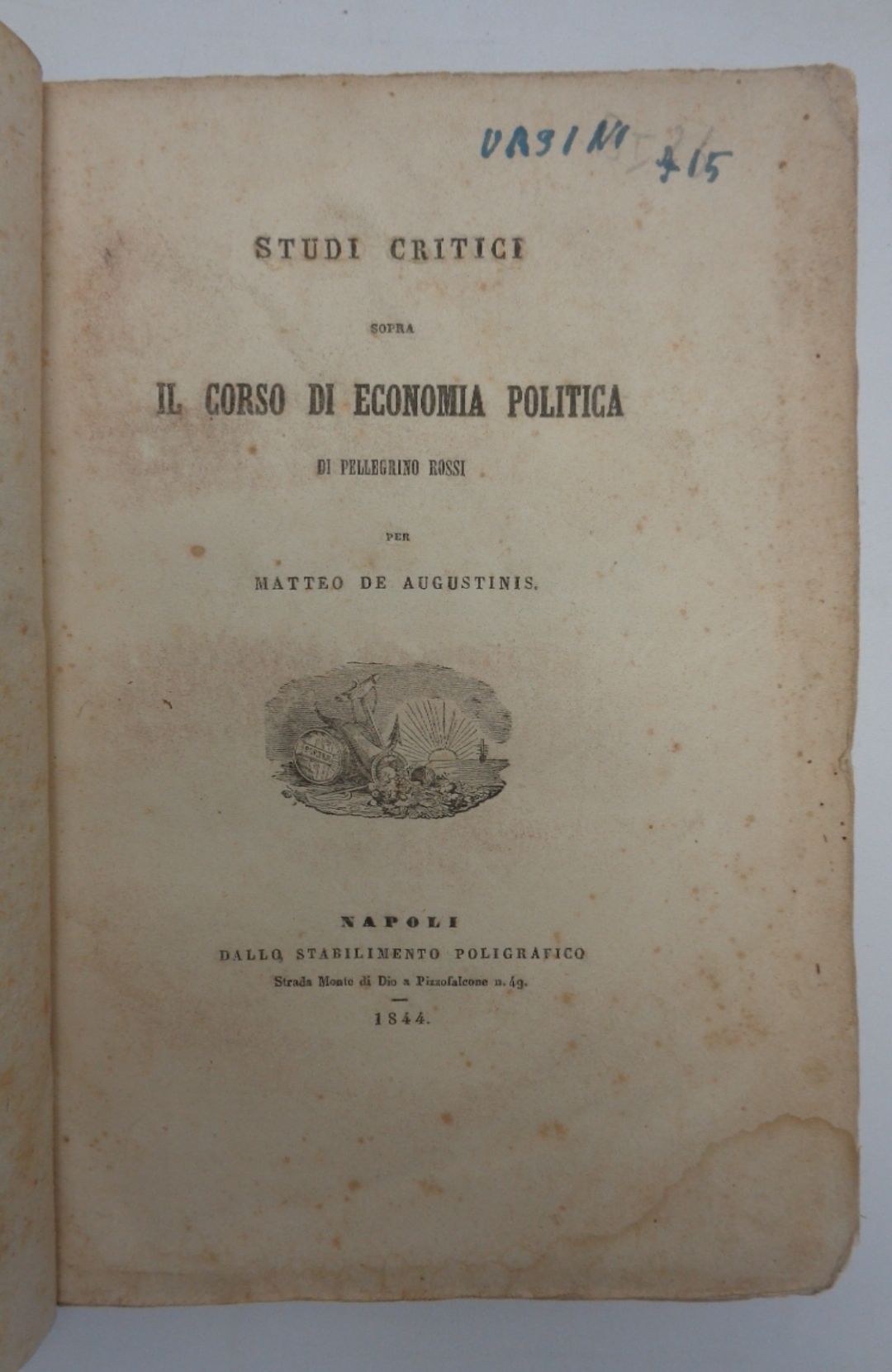 STUDI CRITICI SOPRA IL CORSO DI ECONOMIA POLITICA DI PELLEGRINO …