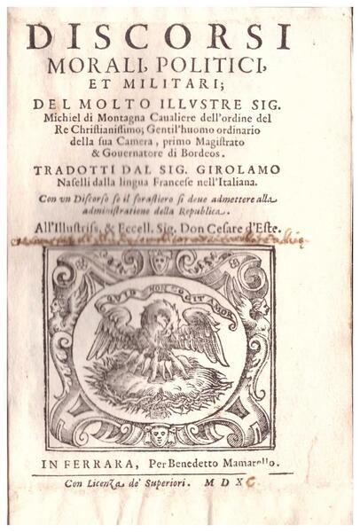 Discorsi morali, politici, et militari.tradotti dal Sig. Girolamo Naselli dalla …