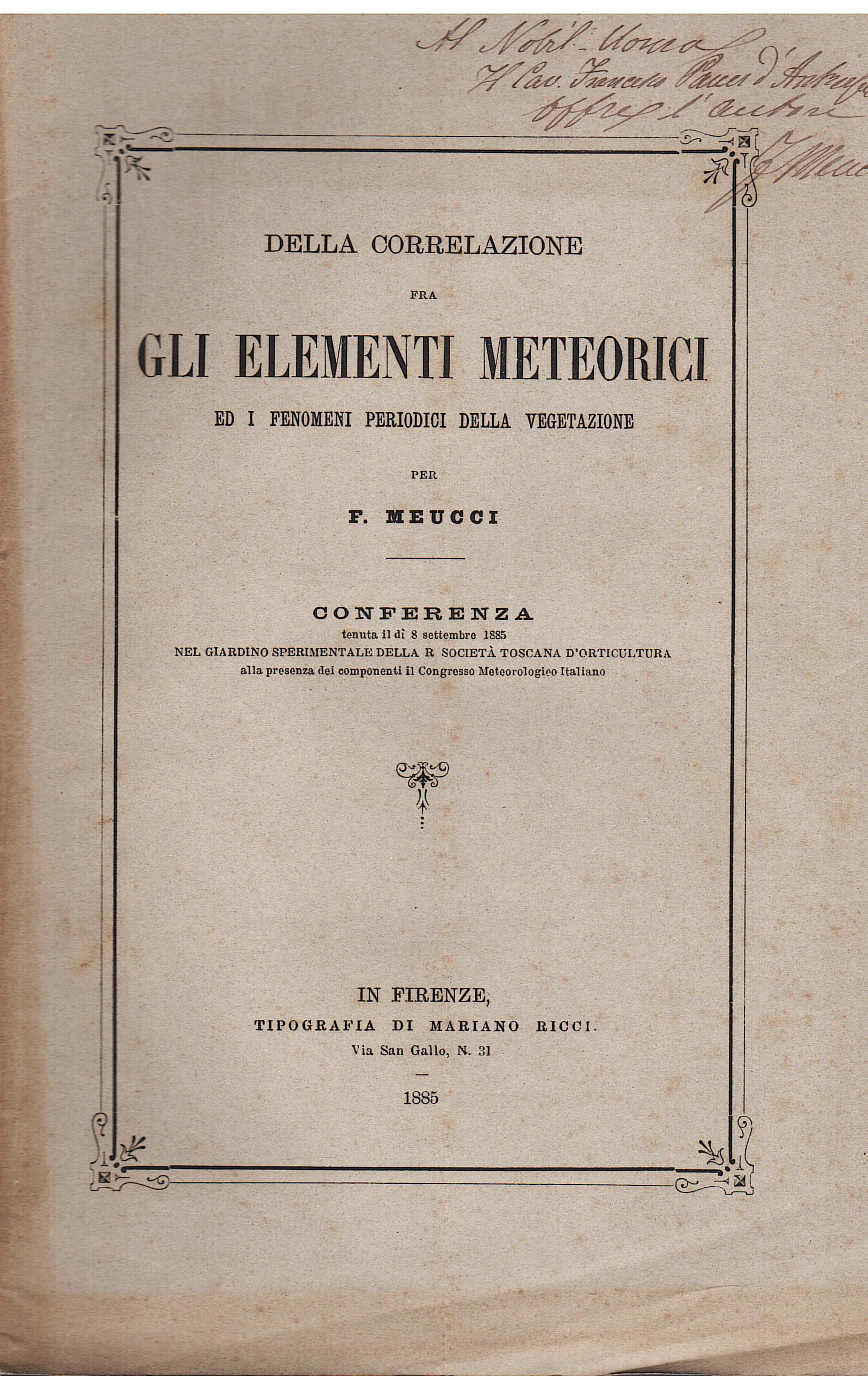 Della correlazione fra gli elementi meteorici ed i fenomeni periodici …