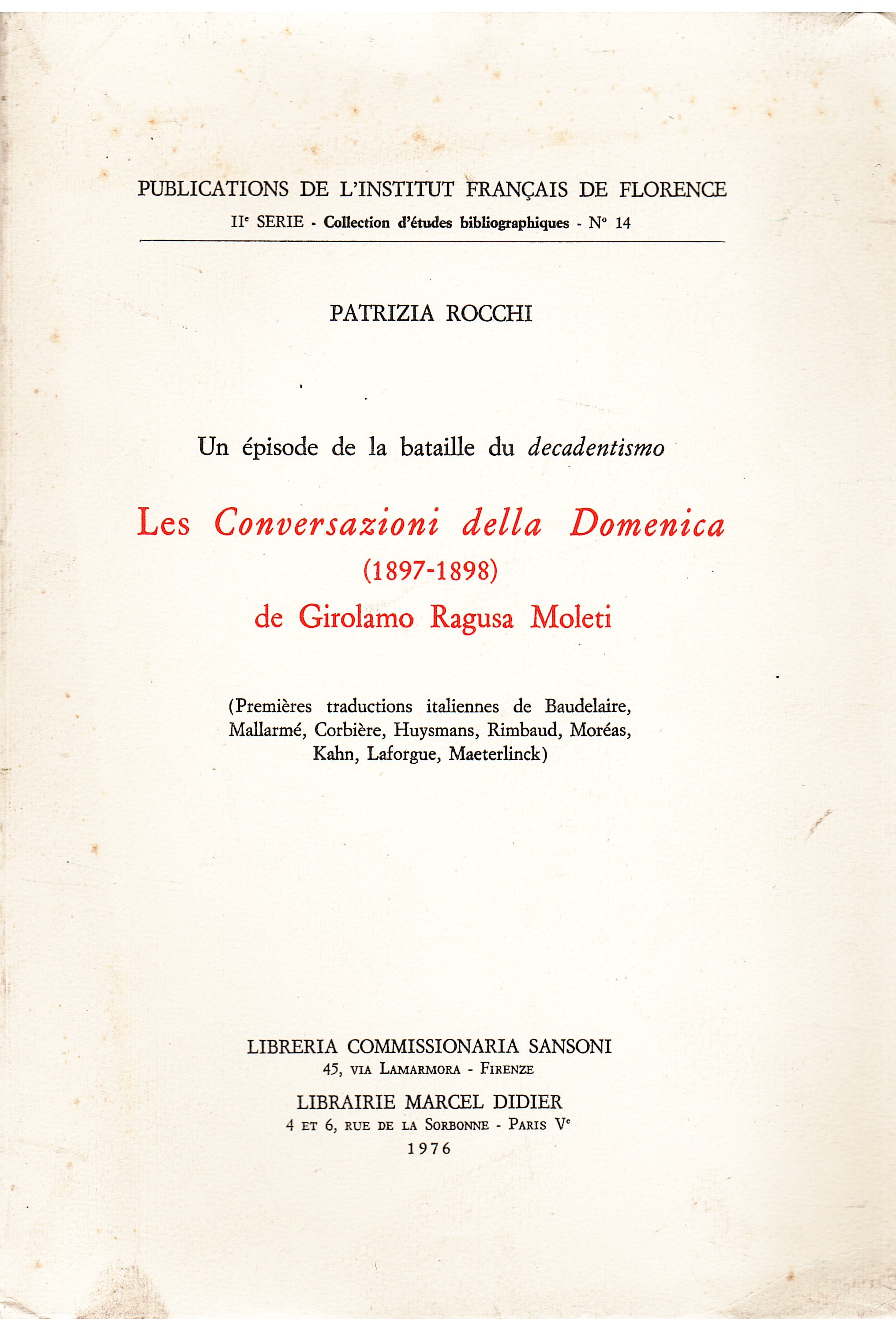 Les Conversazioni della Domenica 1897-1898 de Girolamo Ragusa Moleti