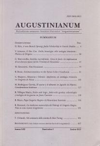 Augustinianum Annus LIII, Fasciculus I, Iunius 2013