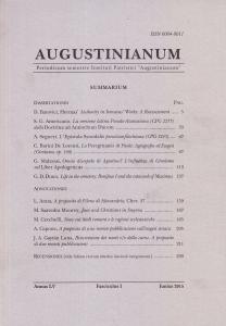 Augustinianum Annus LV, Fasciculus I, Iunius 2015