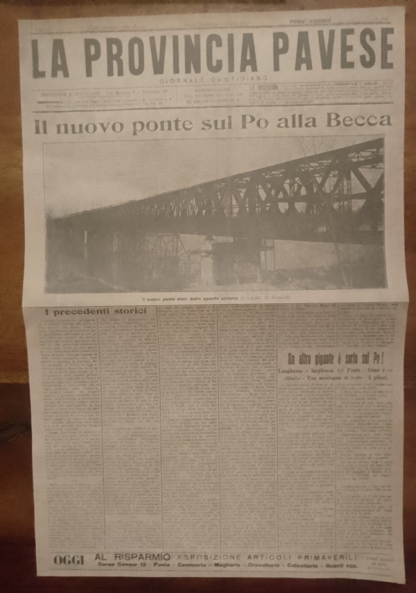 La Provincia Pavese. Il nuovo ponte sul Po alla Becca …