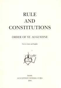 Rule and Constitutions Order of St. Augustine