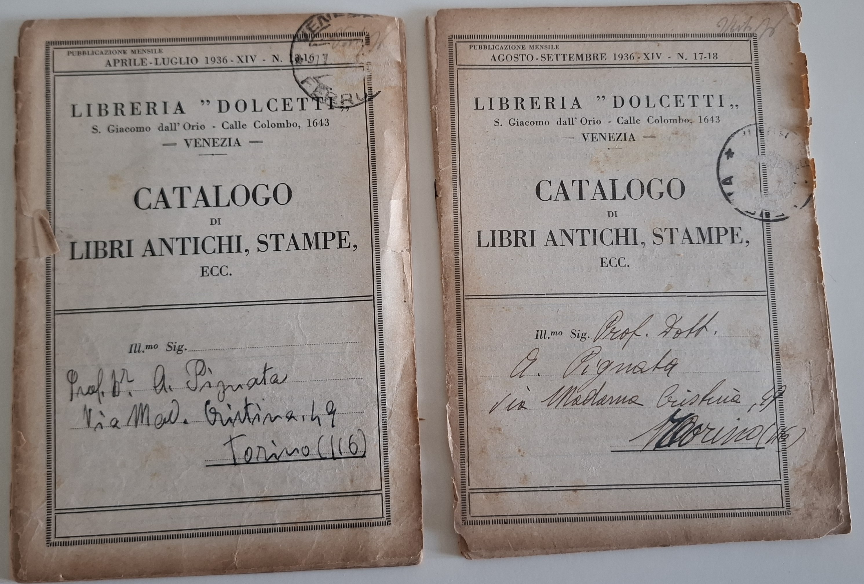 Catalogo di libri antichi, stampe, ecc.