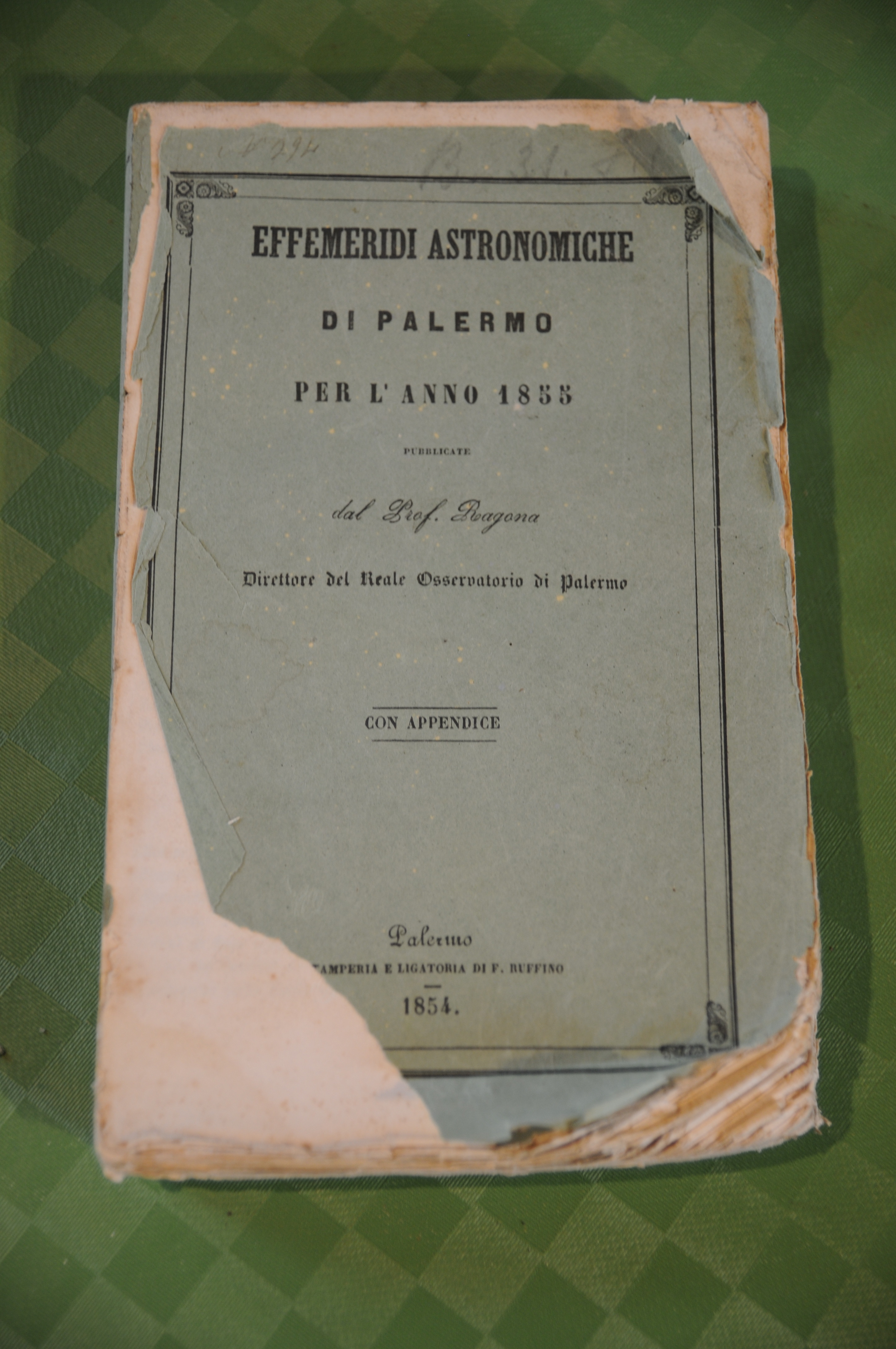 effemeridi astronomiche palermo per l'anno 1855 (copertina lisa interni perfetti)