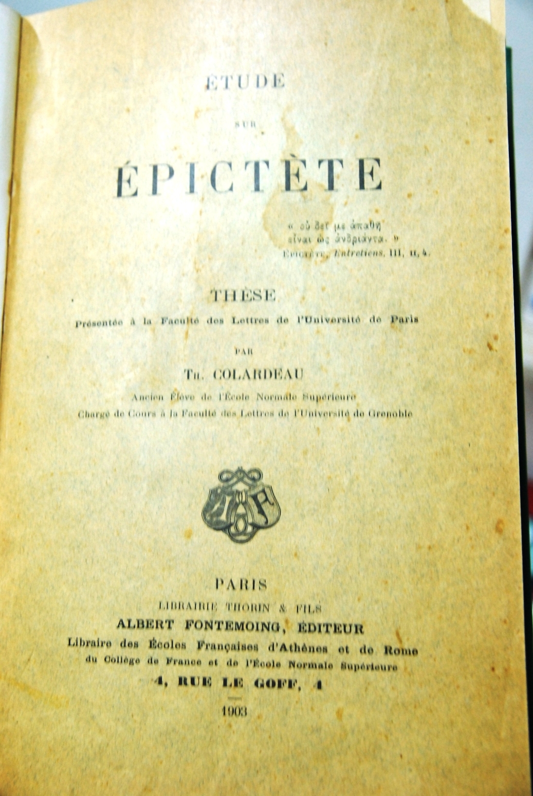 Etude sur epictete