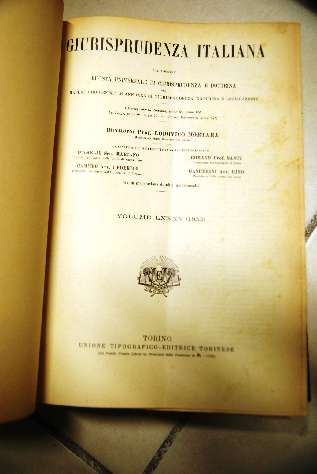 Giurisprudenza Italiana, Rivista Universale di Giurisprudenza, prof. Lodovico Mortara LXXXV