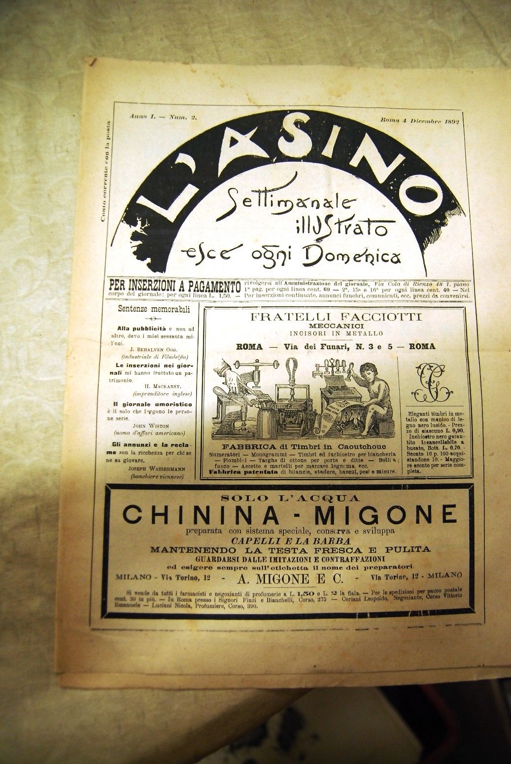 l'asino settimanale illustrato anno 1 n. 2