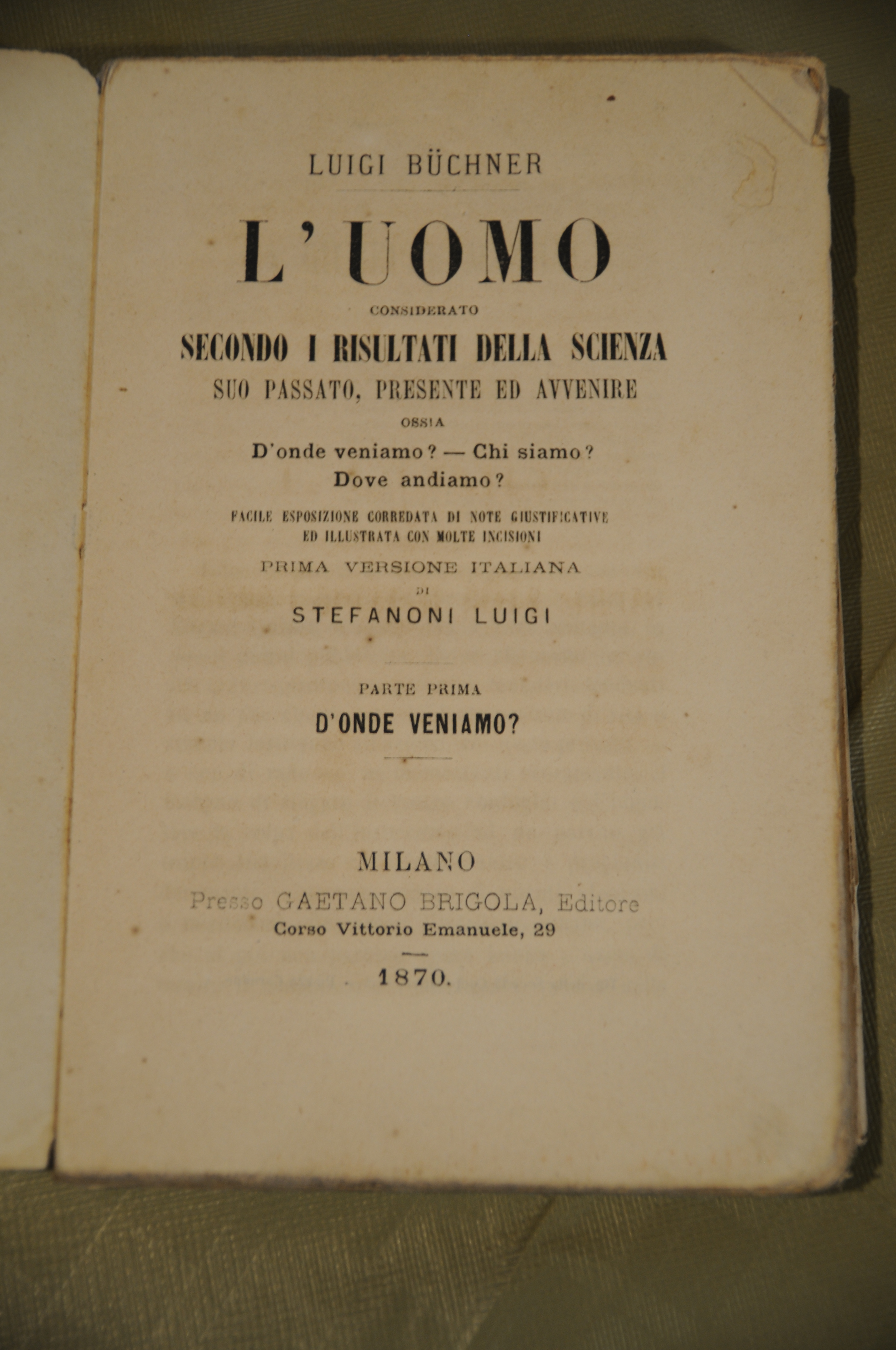 l'uomo considerato secondo i risultati della scienza parte prima (mancante …