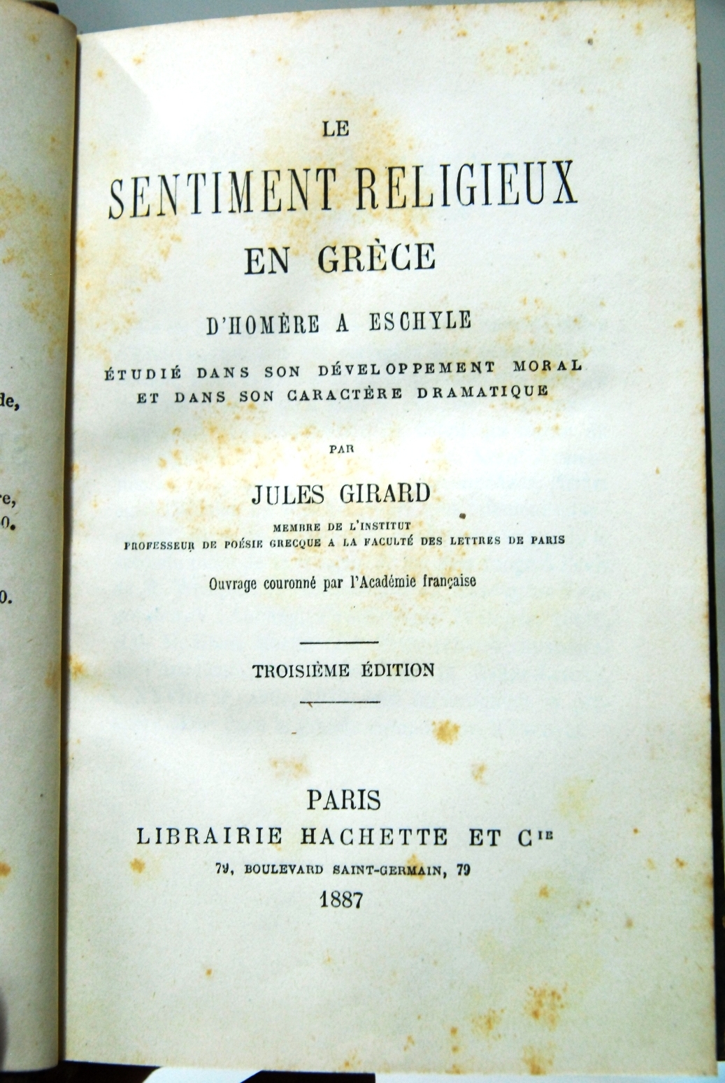 Le sentement religieux en grece d'homere a echyle
