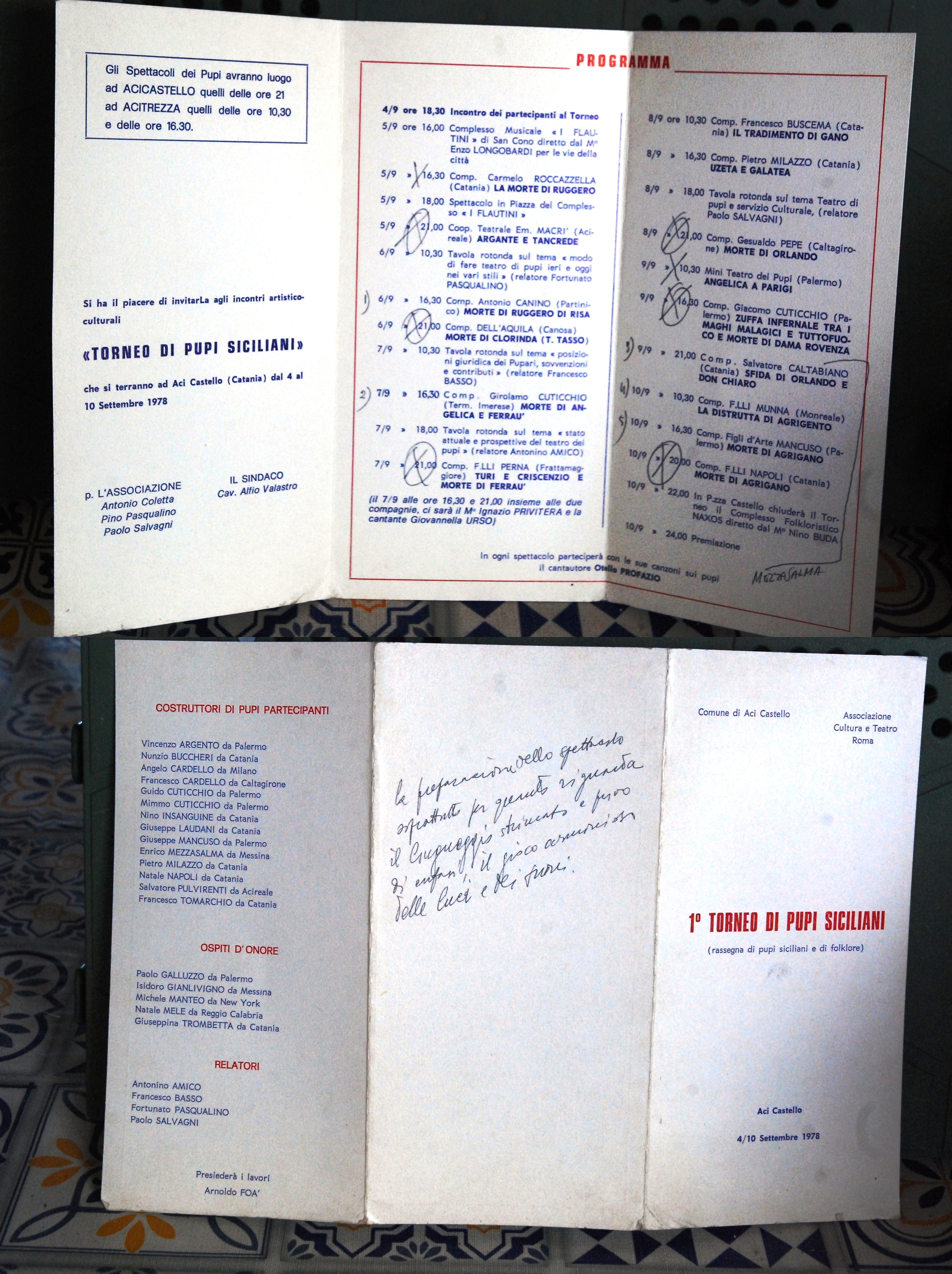 locandina primo torneo di pupi siciliani ((con annotazioni dello scrittore …