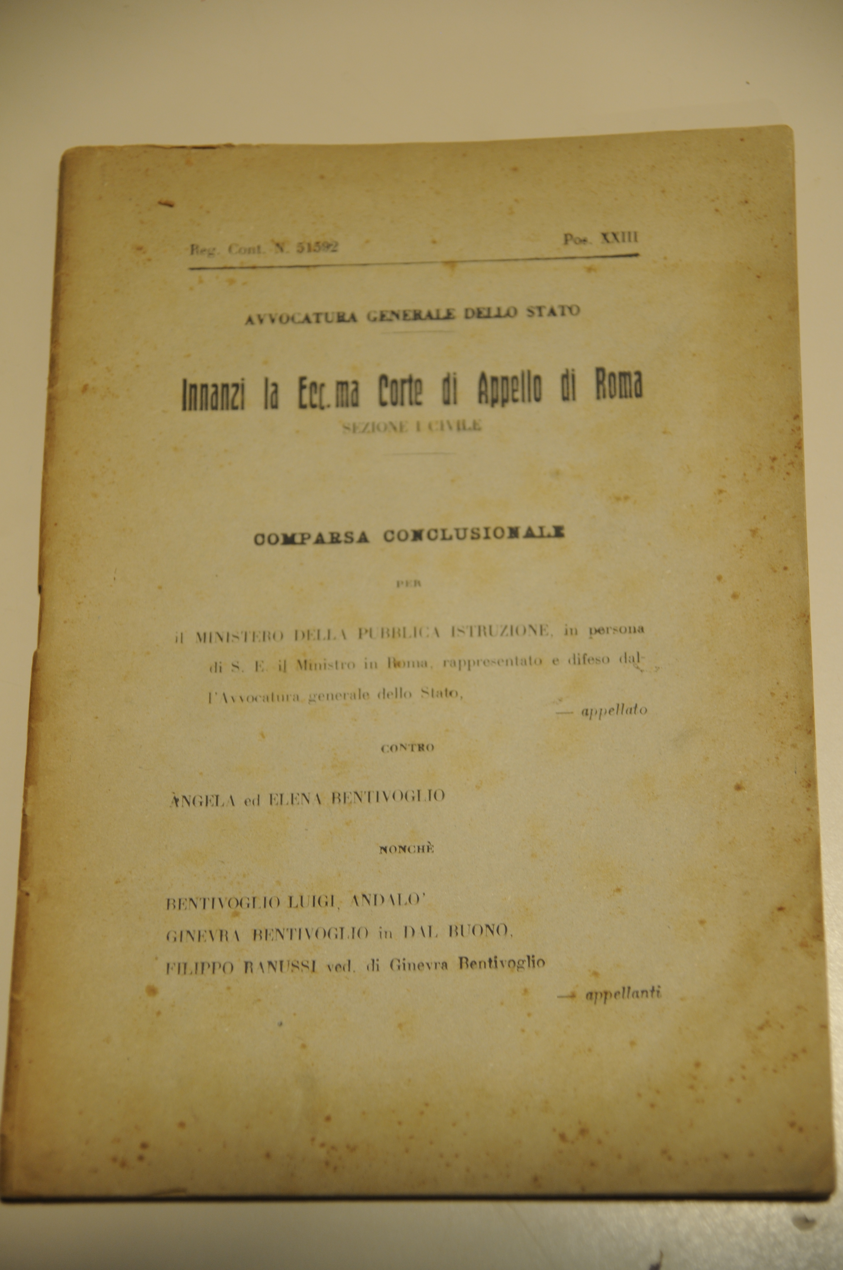 ministero PI contro angela elena bentivoglio per dipinto musicale estasi …