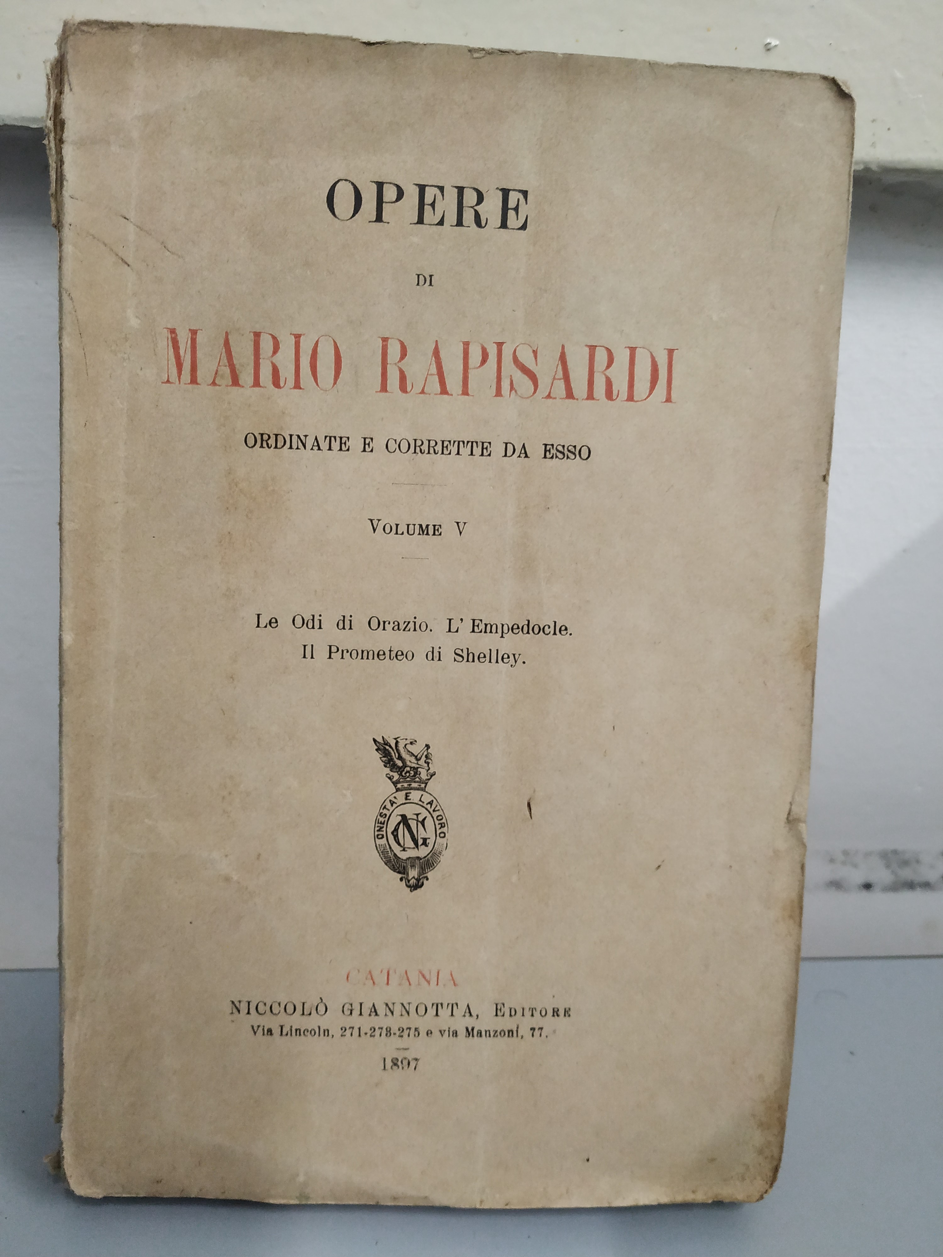 opere di mario rapisardi volume V vol. 5