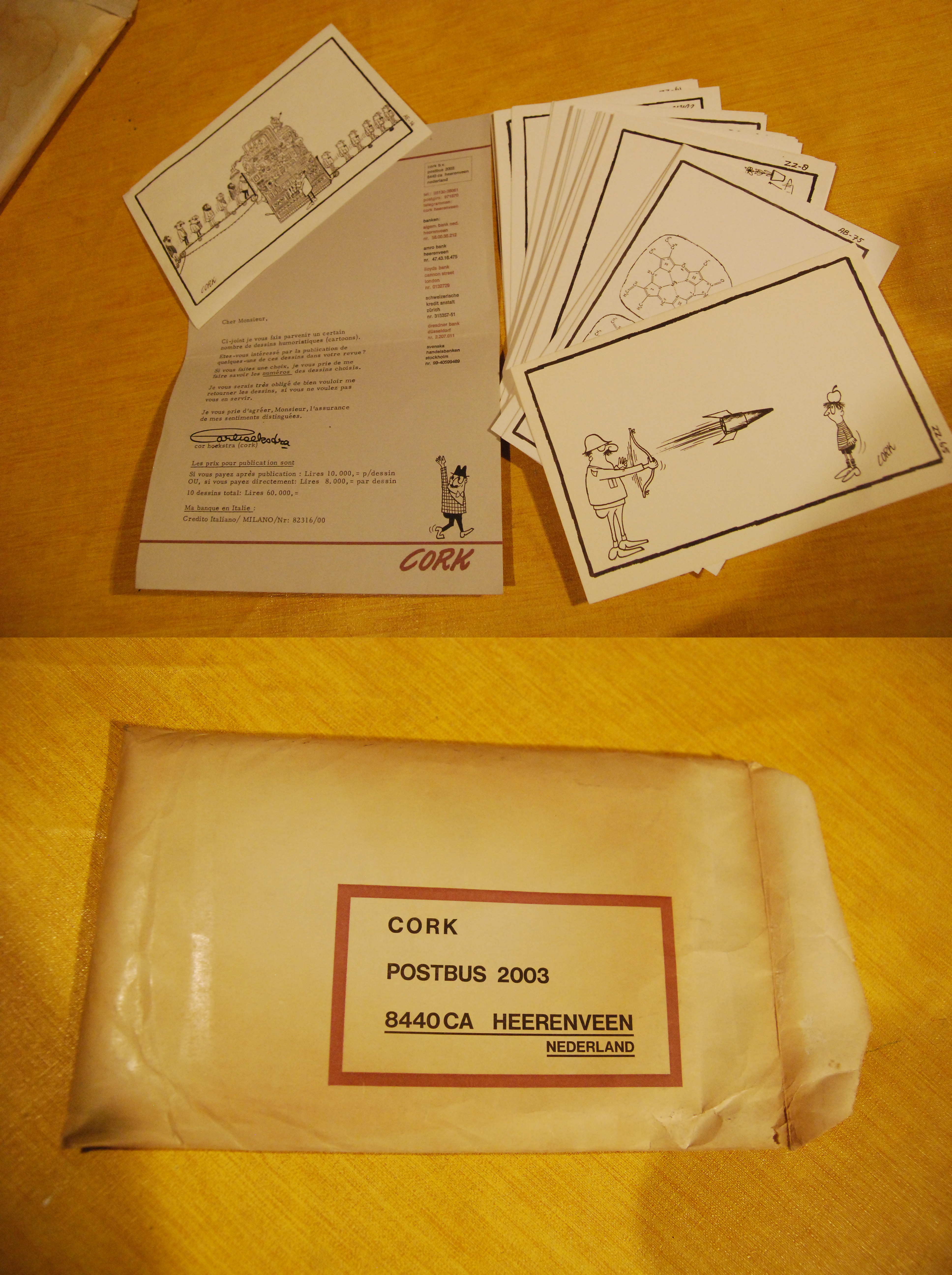 pacco pubblicitario con tantissime cartoline del disegnatore