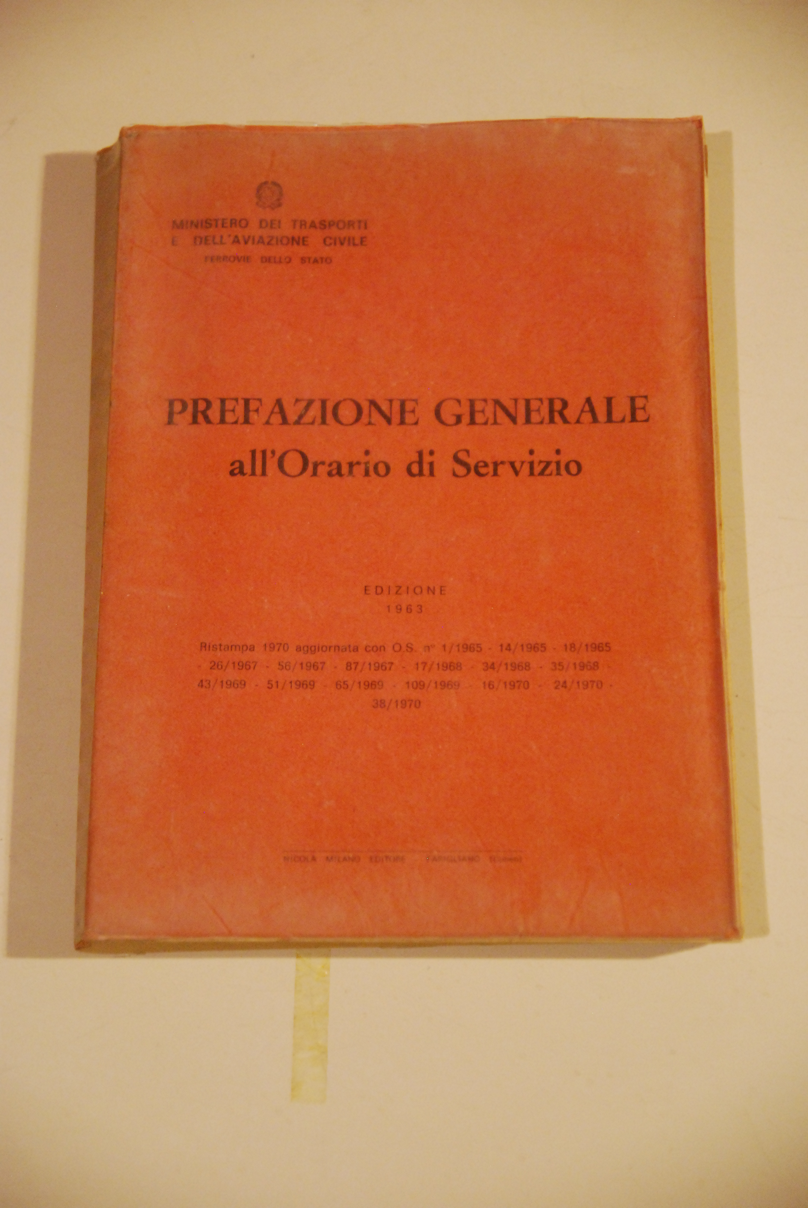 prefazione generale all'orario di servizio 1963 ristampa 1970 NUOVO