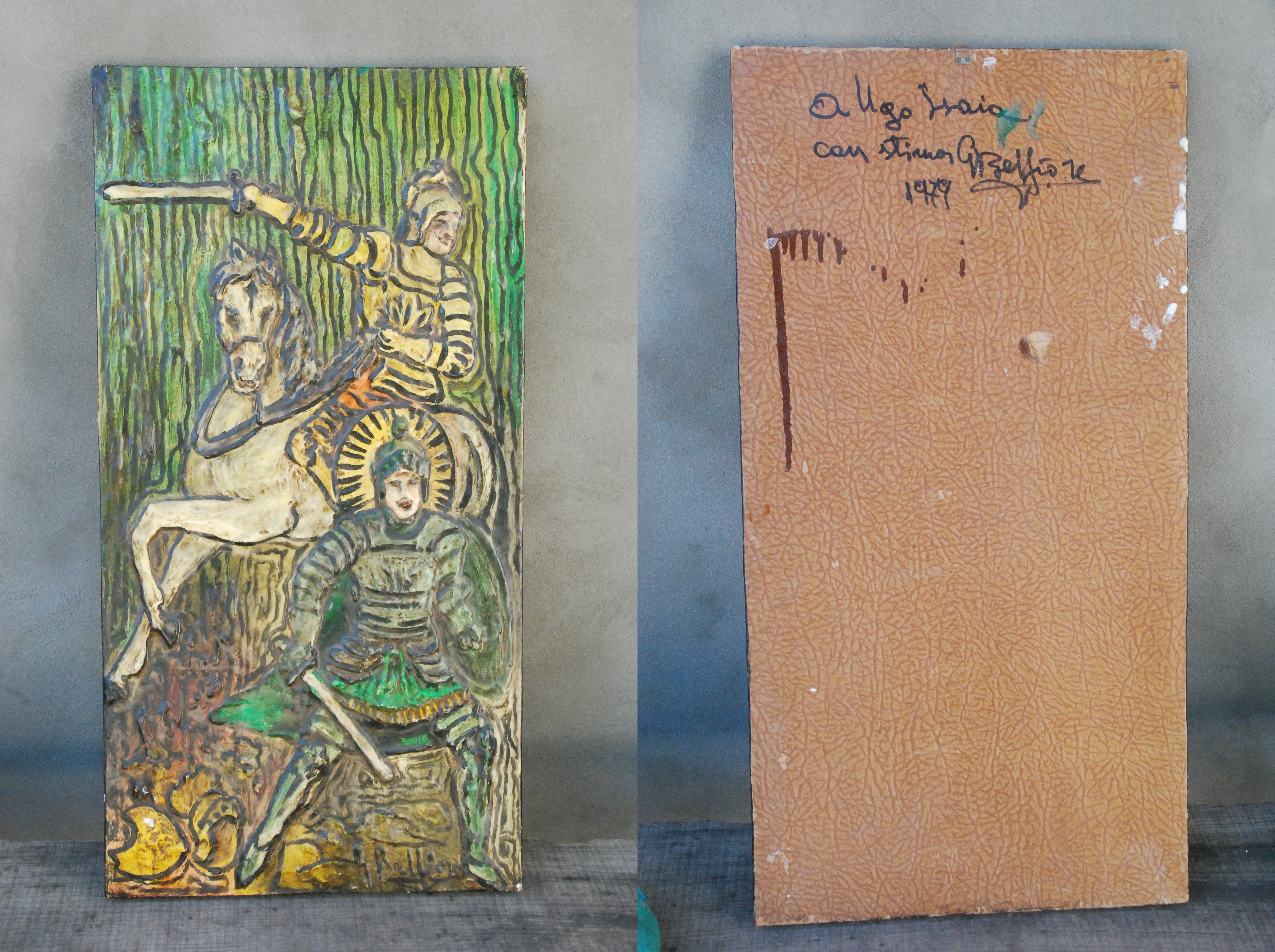 quadro opera dei pupi autografato sul retro con dedica