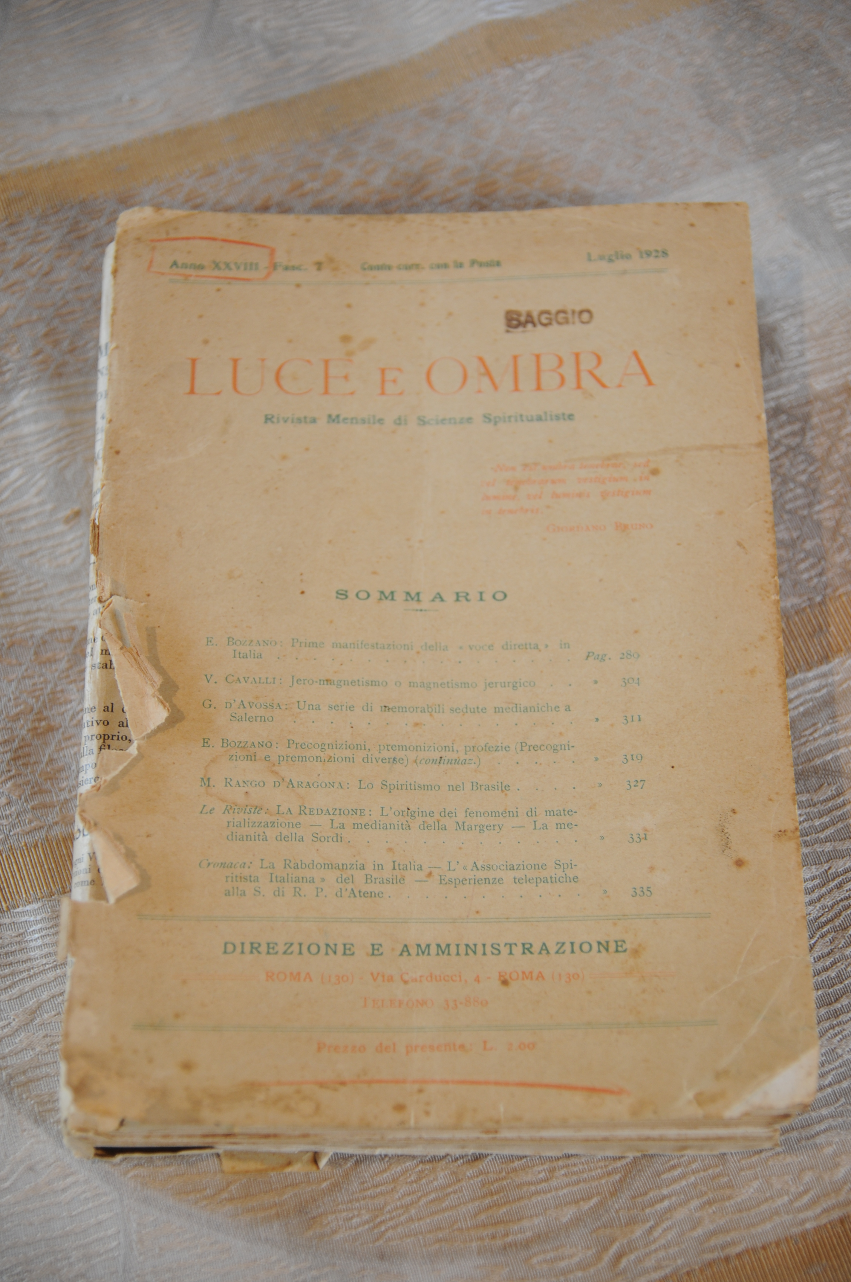 rivista mensile di scienze spiritualiste anno 1936