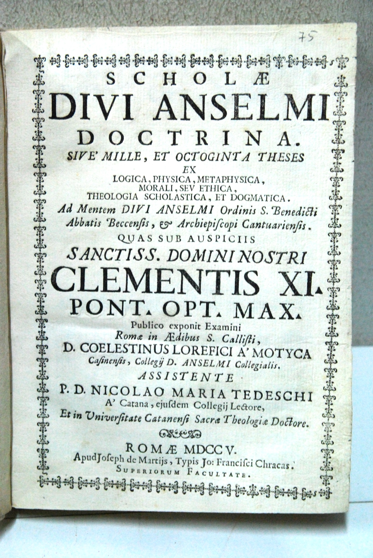 scholae divi anselmi doctrina sive mille et octiginta theses sanctiss. …