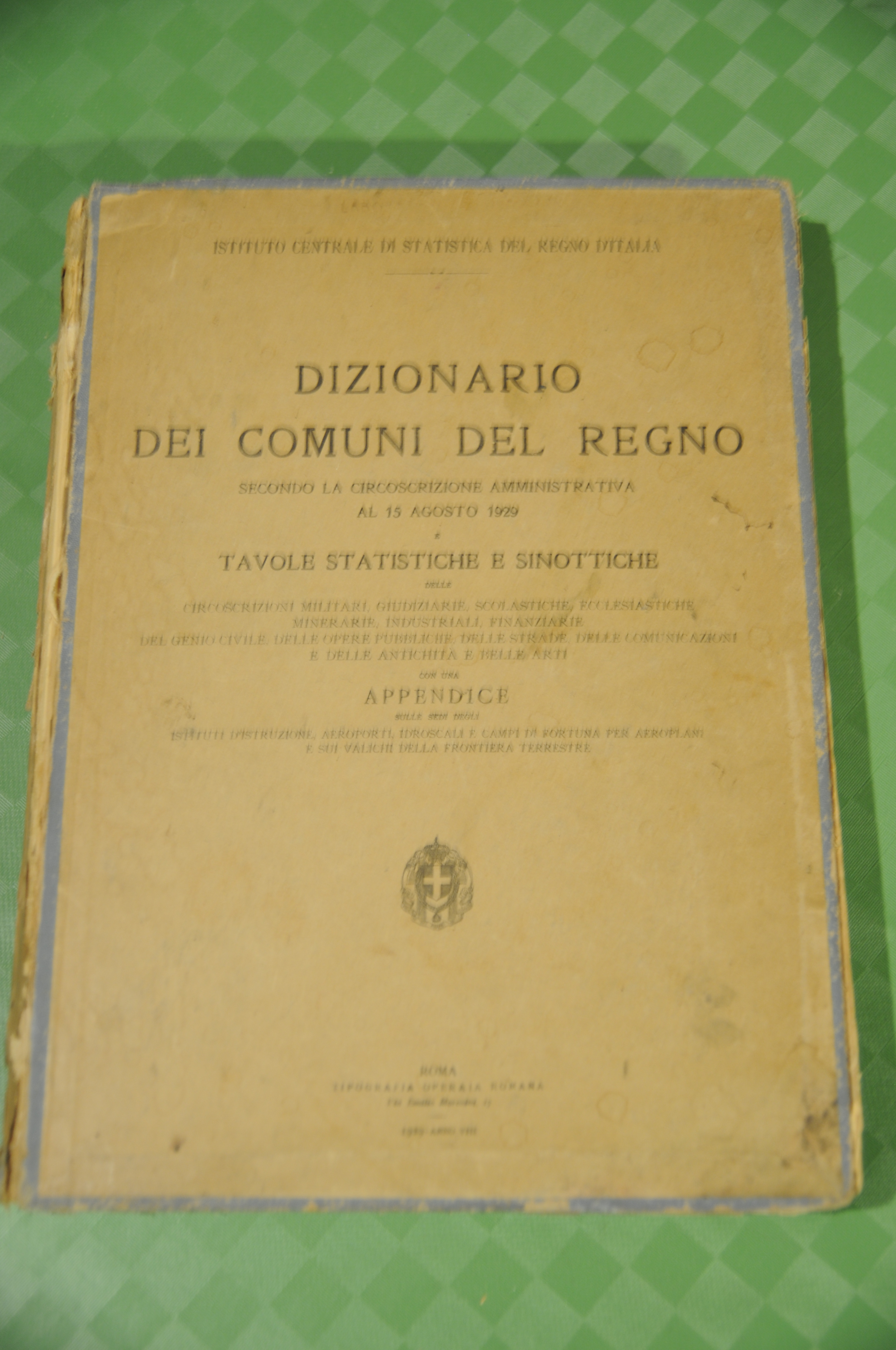 secondo la circoscrizione amministrativa al 1929 tavole statistiche e sinottiche