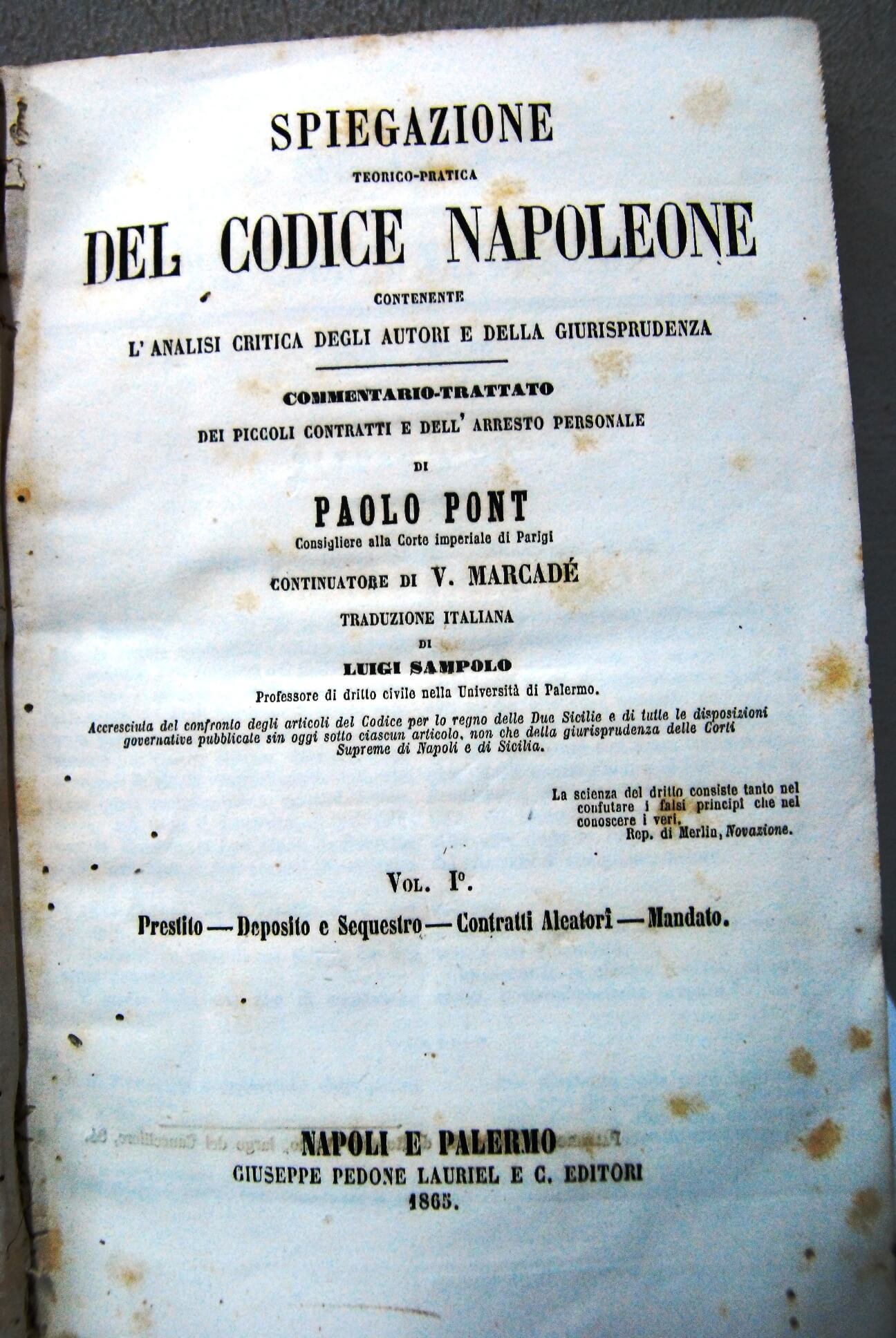 Spiegazione del codice napoleone vol. I