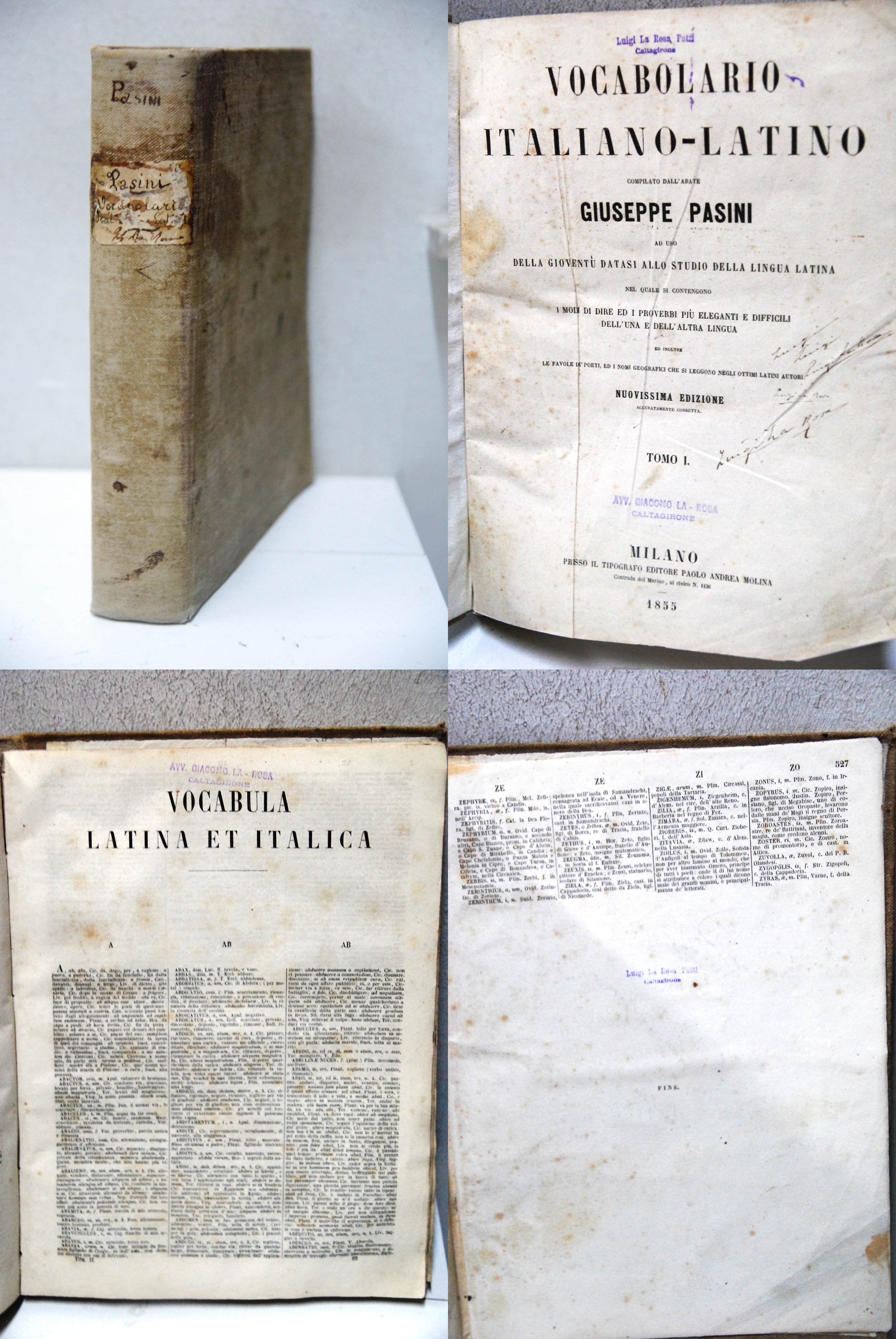 vocabolario italiano latino tomo 1