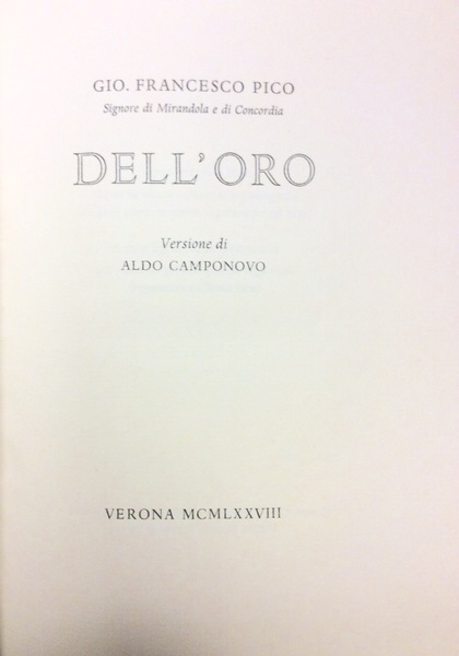 DELL'ORO. - Versione di Aldo Camponovo.