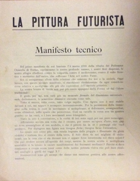 LA PITTURA FUTURISTA. MANIFESTO TECNICO.