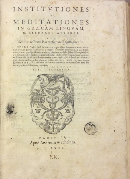 INSTITUTIONES AC MEDITATIONES IN GRAECAM LINGUAM. - Scholiis & Praxi …