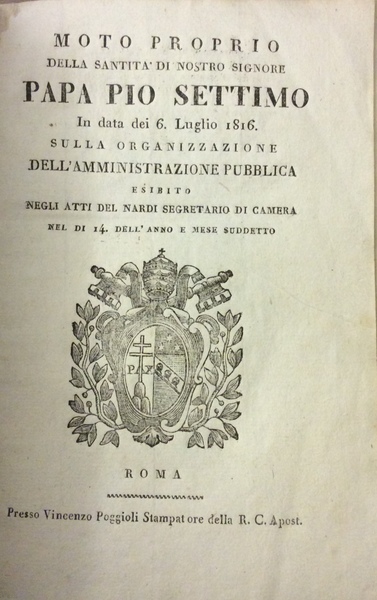 MOTO PROPRIO DELLA SANTITA DI NOSTRO SIGNORE PAPA PIO SETTIMO …