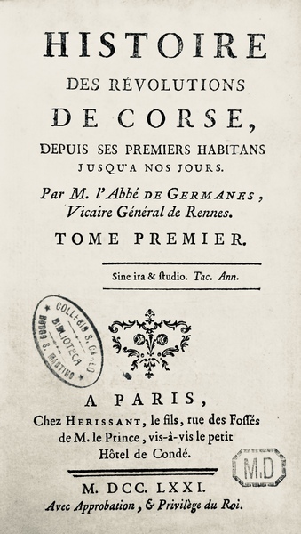 HISTOIRE DES REVOLUTIONS DE CORSE. - Depuis ses premiers habitans …