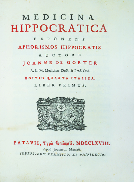 MEDICINA HIPPOCRATICA. - Exponens Aphorismos Hippocratis. Editio quarta italica.