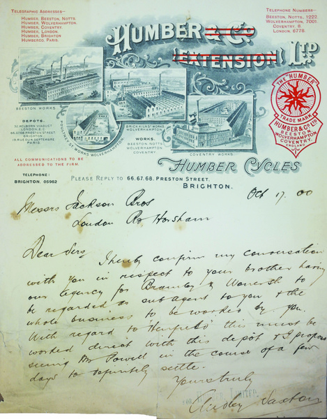 HUMBER & CO (EXTENSION) LTD. - Brighton, Oct. 17, 1900.