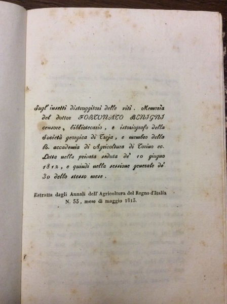 SUGL'INSETTI DISTRUGGITORI DELLE VITI. - Memoria letta nella privata seduta …
