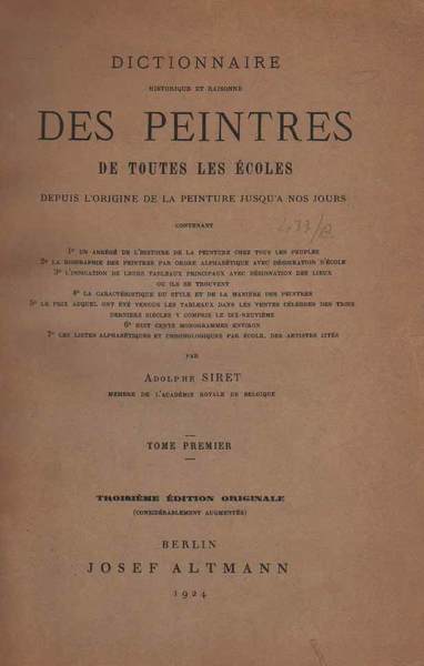 DICTIONNAIRE HISTORIQUE ET RAISONNE' DES PEINTRES DE TOUTES LES ECOLES. …