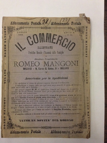 IL COMMERCIO ILLUSTRATO. - Periodico mensile d'annunzi delle famiglie N. …