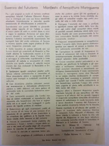 ESSENZA DEL FUTURISMO. MANIFESTO D. 'AEROPITTURA MARINGUERRA.