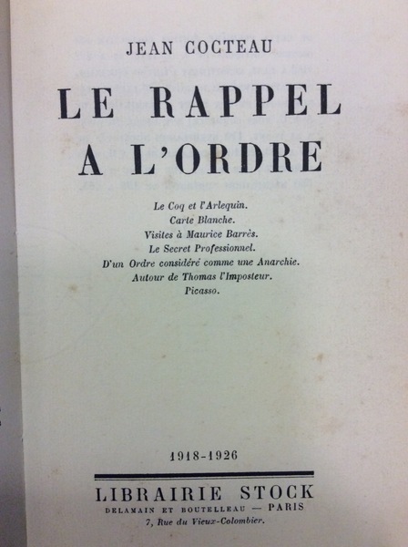 LE RAPPEL A L'ORDRE. - 1918-1926.