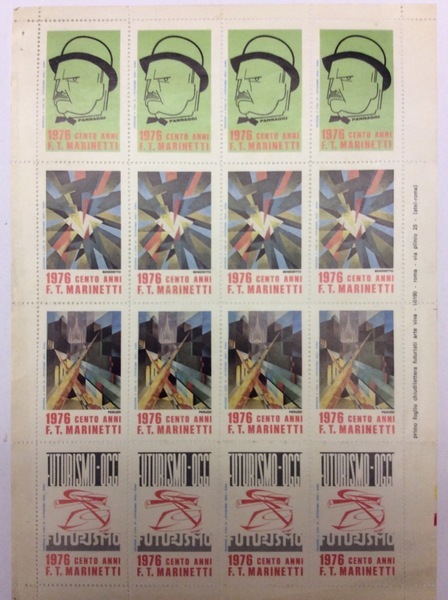 1976 CENTO ANNI F.T. MARINETTI. PRIMO FOGLIO CHIUDILETTERA FUTURISTI "ARTE …