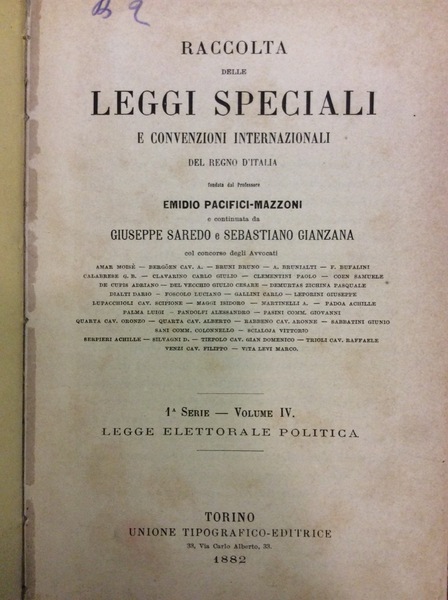 LEGGE ELETTORALE POLITICA. - Prima Serie - Vol. IV - …