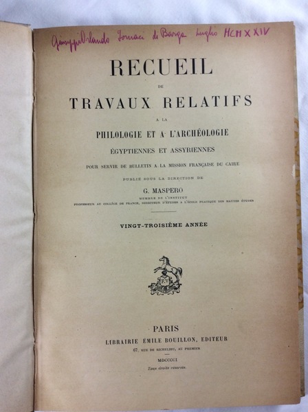 RECUEIL DE TRAVAUX RELATIFS A LA PHILOLOGIE ET A L'ARCHEOLOGIE …