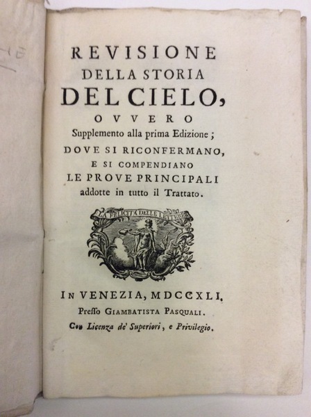 REVISIONE DELLA STORIA DEL CIELO. - Ovvero Supplemento alla prima …