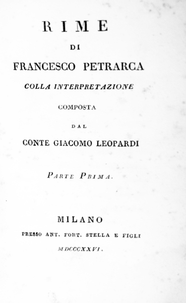 RIME COLLA INTERPRETAZIONE COMPOSTA DAL CONTE GIACOMO LEOPARDI.