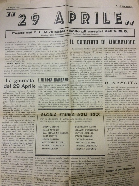 29 APRILE. - Foglio del Comitato di Liberazione Nazionale (C.L.N.) …
