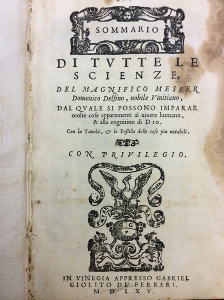 SOMMARIO DI TUTTE LE SCIENZE. - Dal quale si possono …