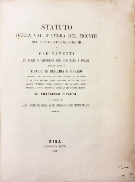 STATUTO DELLA VAL D'AMBRA DEL MCCVIII DEL CONTE GUIDO GUERRA …