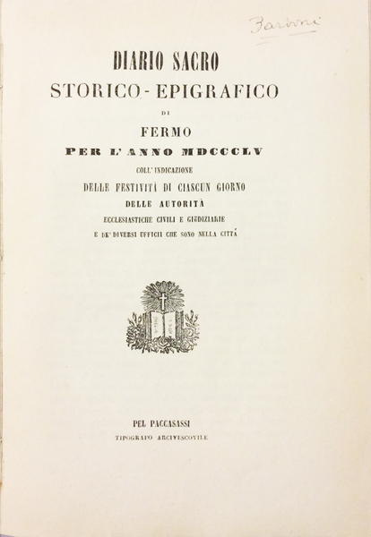 DIARIO SACRO STORICO-EPIGRAFICO DI FERMO PER L'ANNO MDCCCLV.