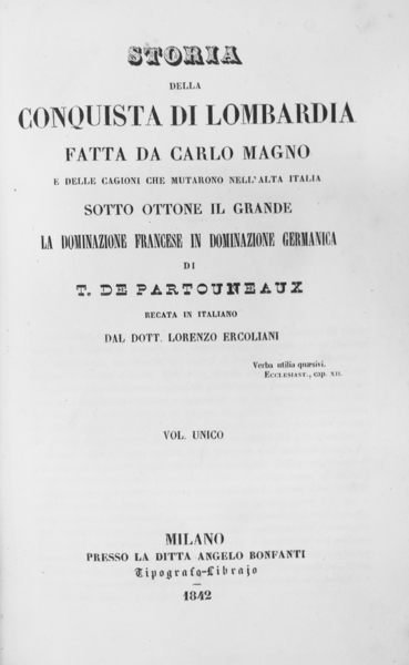 STORIA DELLA CONQUISTA DI LOMBARDIA FATTA DA CARLO MAGNO. - …