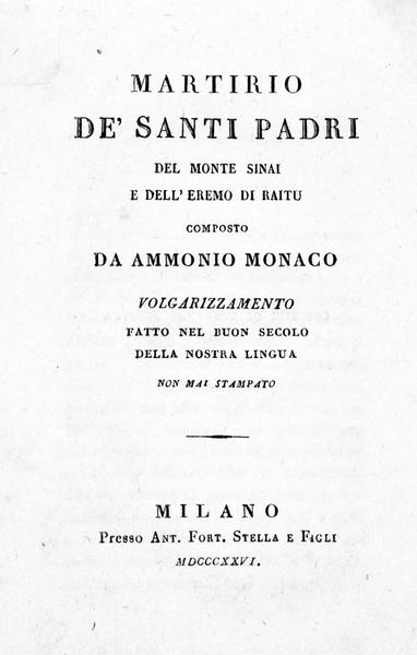 MARTIRIO DE' SANTI PADRI DEL MONTE SINAI E DELL'EREMO DI …